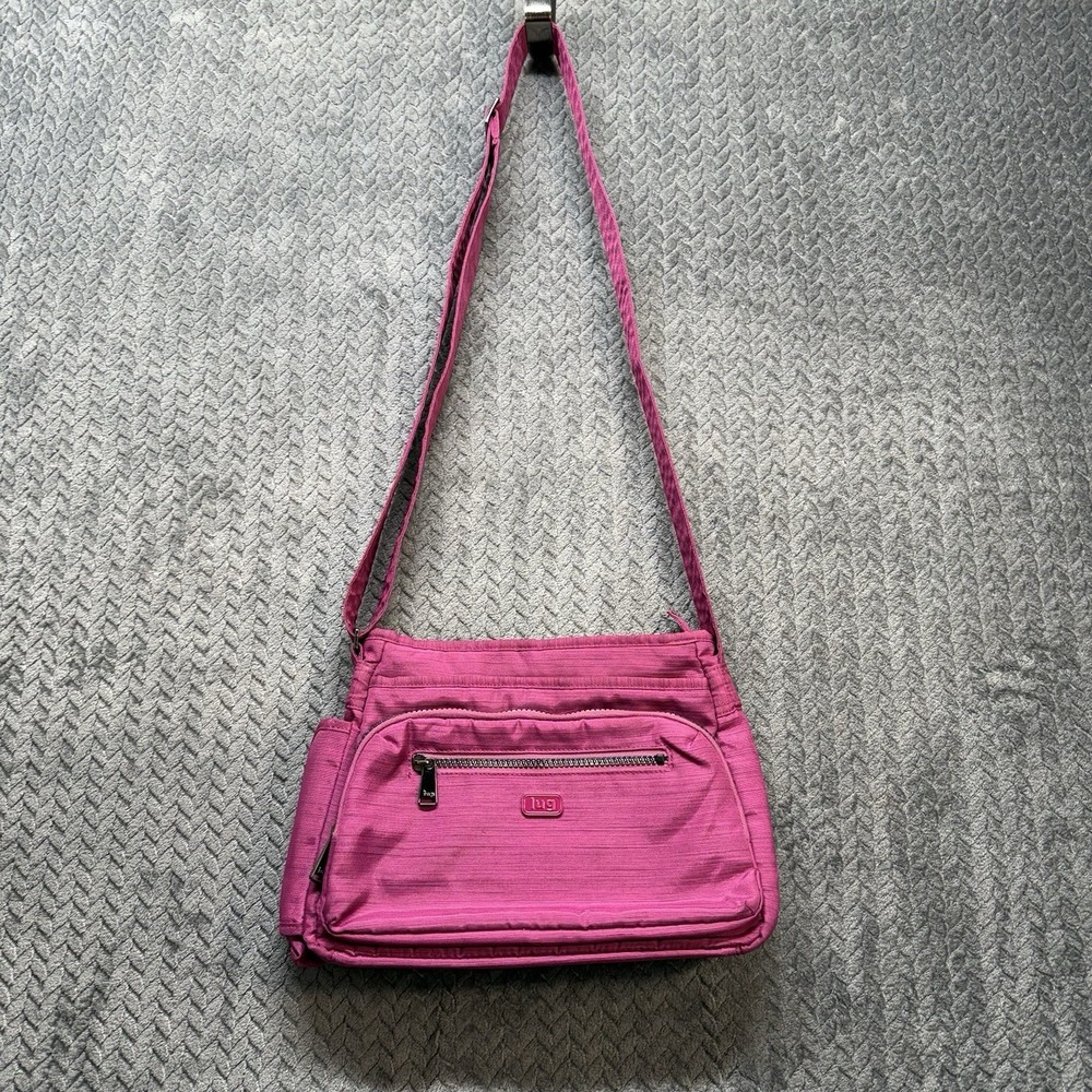 Lug Shimmy Crossbody Bag Purse Pink Adjustable Strap RFID Bottle Holder Travel - Picture 2 of 16